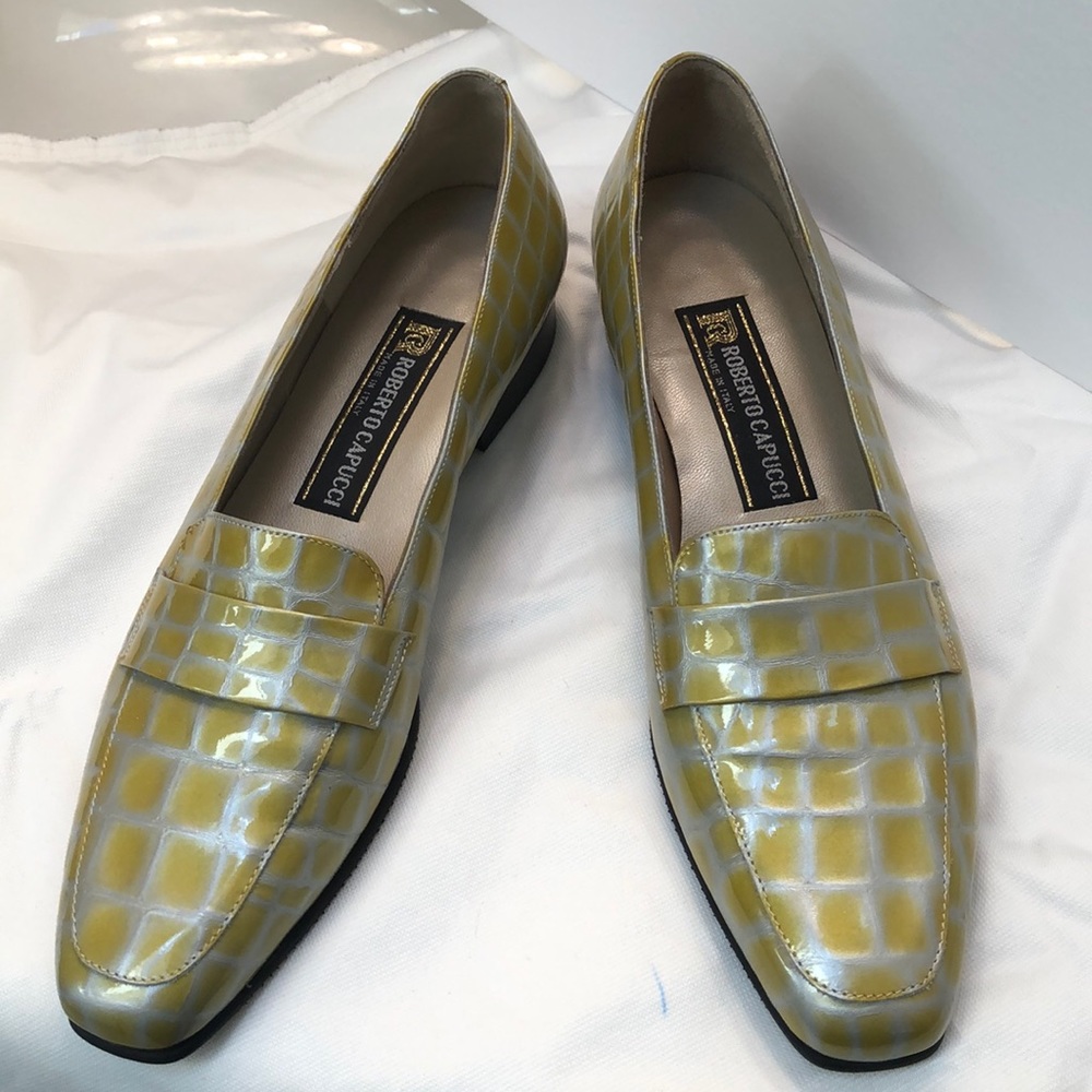 Women's Yellow Croc-Embossed Leather Loafers